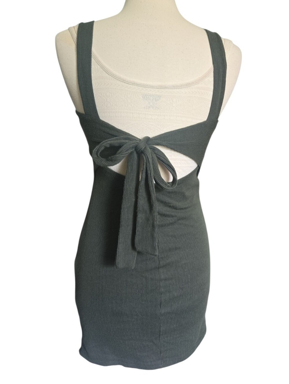 LUSH Olive Green Striped Tie-Back Bodycon Dress